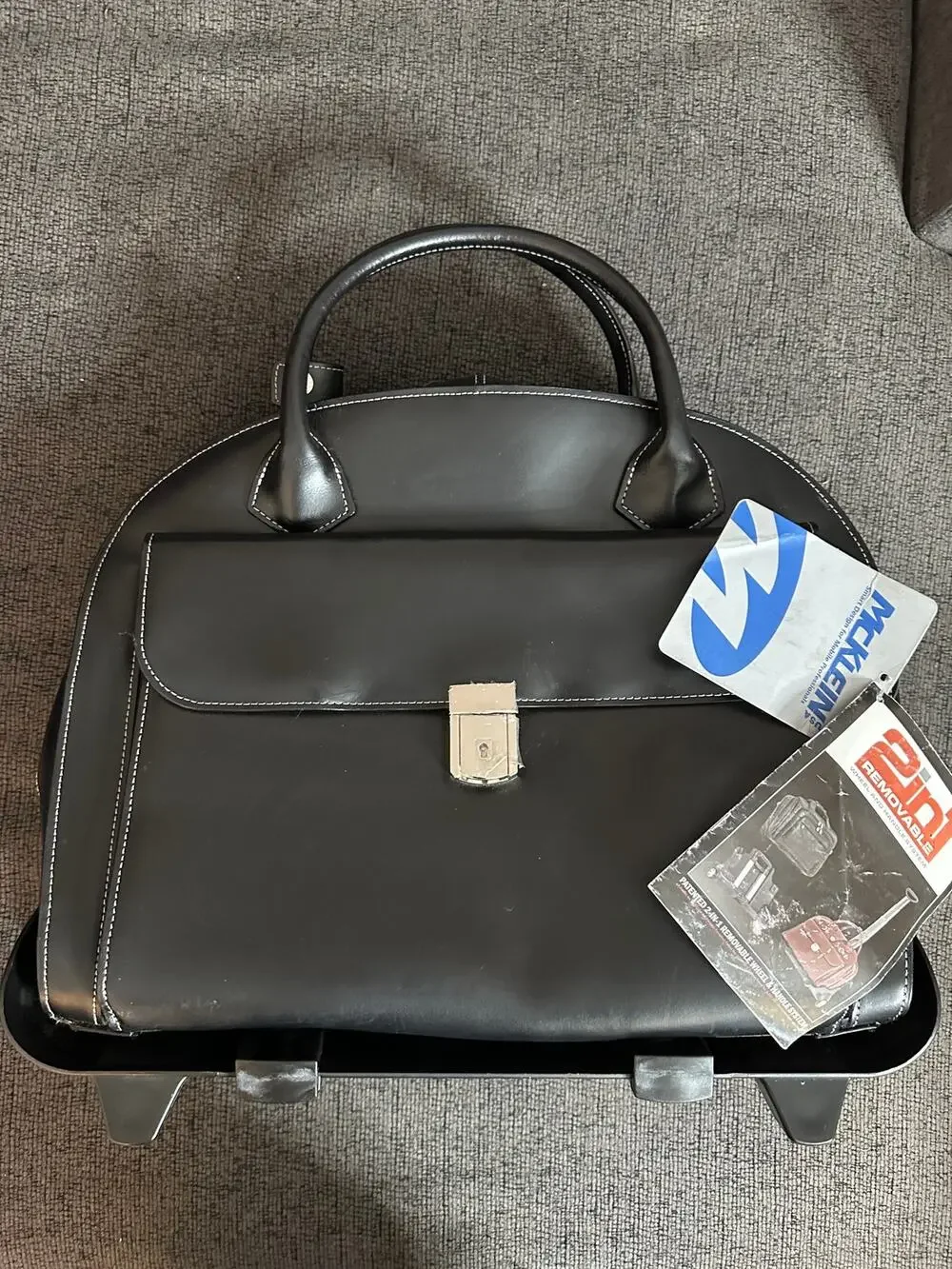 McKlein Glen Ellyn Leather Detachable-Wheled Laptop Case Removable Sleeve NWT
